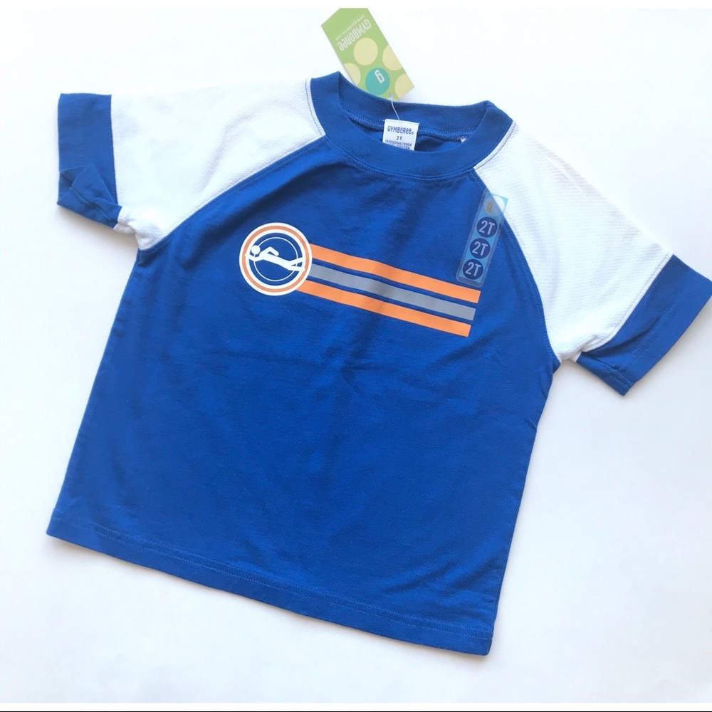 NWT Gymboree Blue White Ringer Sports Casual Short Sleeves Tee T-Shirt Boys 2T 2